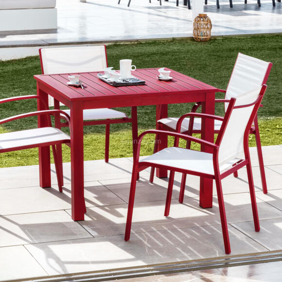 Stapelbarer Gartenstuhl mit Armlehnen Murano Aluminium - Rot/Weiß 2