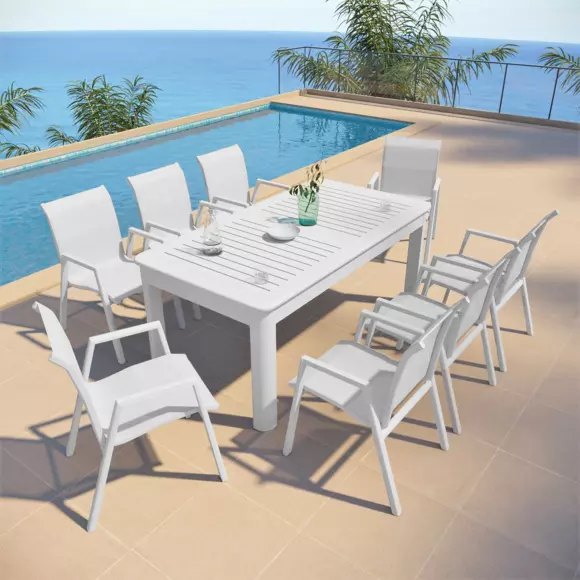 Mesa de jardín extensible 10 plazas Verona (280 x 95 cm) - Blanca 3