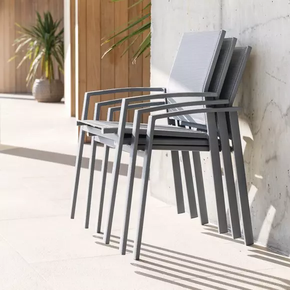 Silla de jardín apilable con reposabrazos aluminio Axiome - Gris sílex y gris cuarzo 2