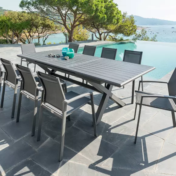 Silla de jardín apilable con reposabrazos aluminio Axiome - Gris sílex y gris cuarzo 3