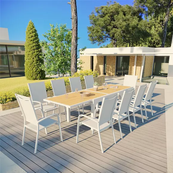 Tuinstoel met armleuning hoge rugleuning stapelbaar aluminium Murano -  Wit 2
