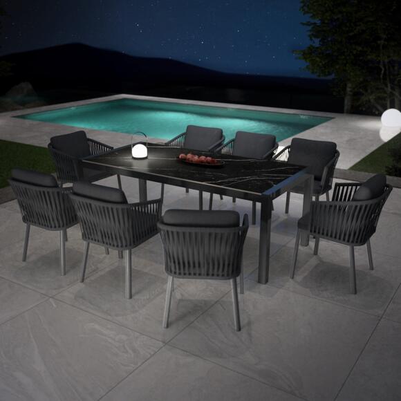 Tavolo da giardino 8 posti Alluminio/Ceramica Modena (180 x 90 cm) - Grigio antracite/Nero effetto marmo 2