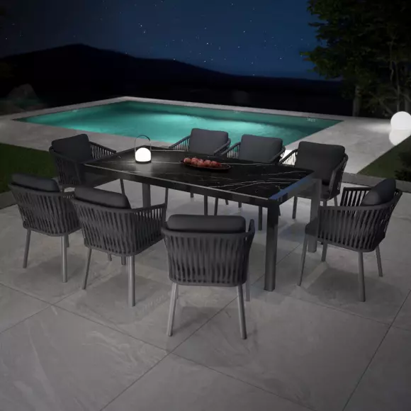 Mesa de jardín 8 personas Aluminio/Cerámica Modena (180 x 90 cm) - Gris antracita/Negro jaspeado 2