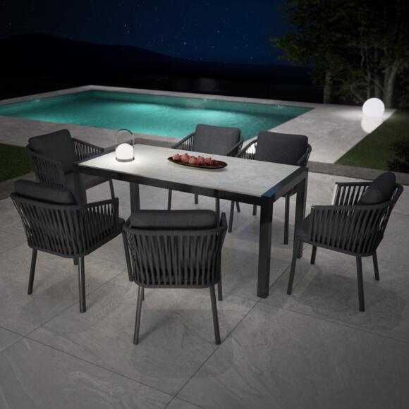 Tavolo da giardino 6 posti Alluminio/Ceramica Modena (150 x 75 cm) - Grigio antracite/Grigio chiaro 2