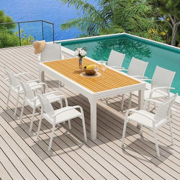 Tavolo da giardino allungabile 12 posti Alluminio effetto legno Murano (320 x 100 cm) - Bianco 2