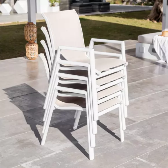 Silla de jardín apilable con reposabrazos Corfu - Blanco 3