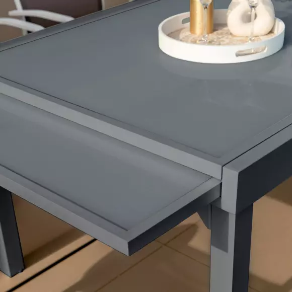 Mesa de jardín extensible para 10 personas en cristal de Murano (270 x 90 cm) - Gris pizarra	 2