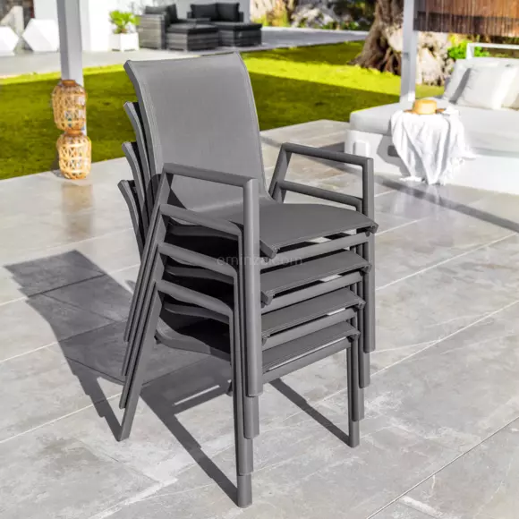 Silla de jardín apilable con reposabrazos Corfu - Gris antracita 2