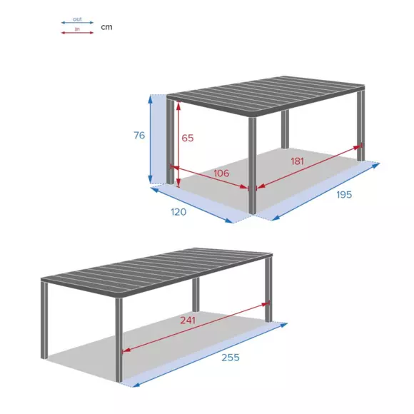 Mesa de jardín extensible Paradize Aluminio 10 plazas (255 x 120 cm) - Gris Grafito 7