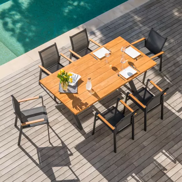 Mesa de jardín de aluminio/Teck Bali de 8 plazas (200 x 100 cm) - Gris antracita	 2