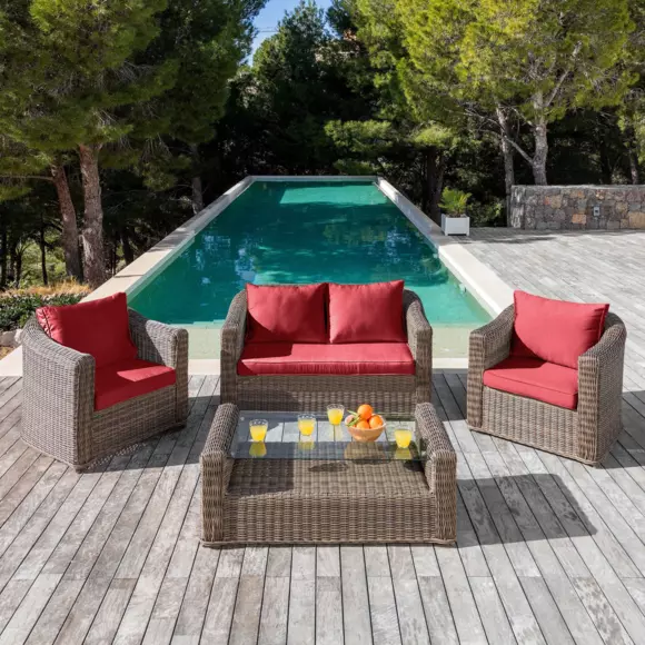 Cojines de reemplazo para el conjunto de jardín Calvi 4 personas - Rojo 2