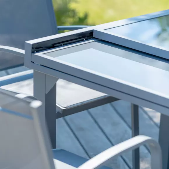 Tuintafel Murano uitschuifbaar met glasplaat, 8 personen  (180 x 90 cm) - Leigrijs 3