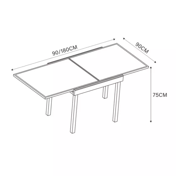 Tuintafel Murano uitschuifbaar met glasplaat, 8 personen  (180 x 90 cm) - Leigrijs 8