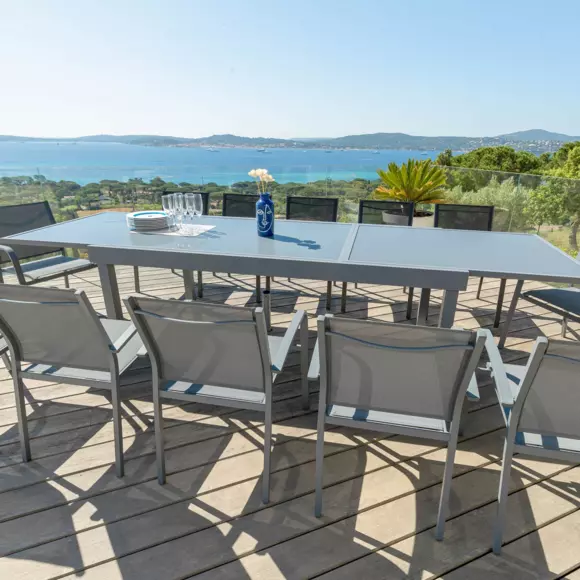 Tuintafel uitschuifbaar 12 personen met glazen blad Murano (320 x 100 cm) - Antraciet 3