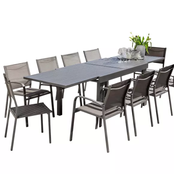 Mesa de jardín rectangular extensible Aluminio Murano (Hasta 12 pers.) - Gris antracita 8