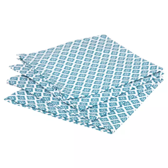 Lot de 4 serviettes coton Tika Bleu canard 2