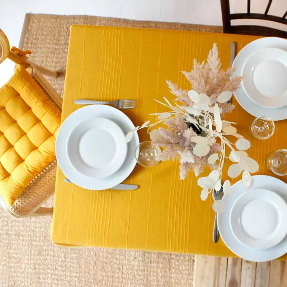 Nappe rectangulaire coton recyclé (L240 cm) Bombay Jaune moutarde 2