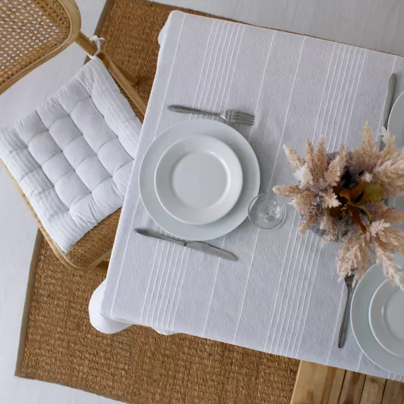 Mantel rectangular en algodón reciclado (L240 cm) Bombay Blanco 2