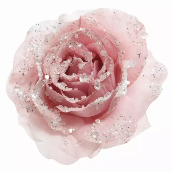Decoratieve bloem met clip met pailletten poederroze 3