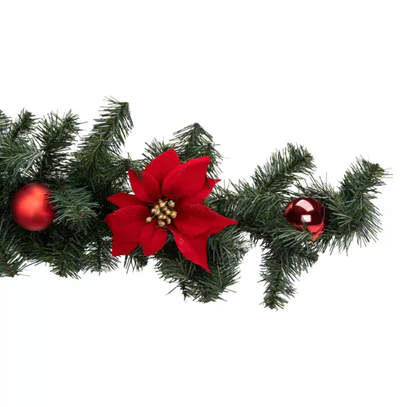 Versierde natuurlijke guirlande Kerstroos Rood 2