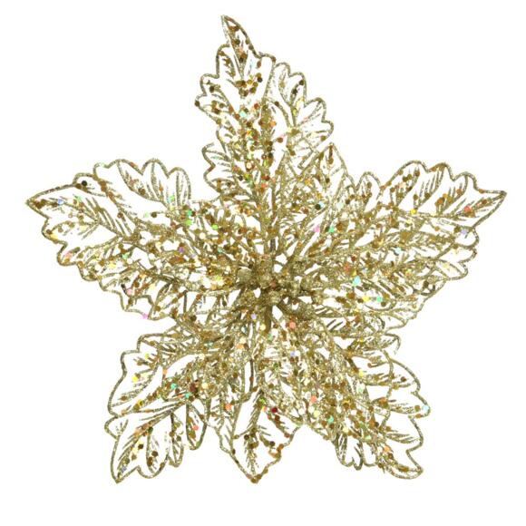 Poinsettia de Navidad brillante con clip Oro 2