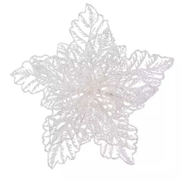 Poinsettia de Navidad brillos con clip Blanco 2