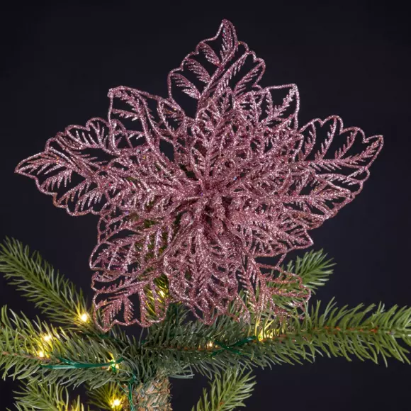 Poinsettia de Navidad brillos con clip Rosa polvo 2