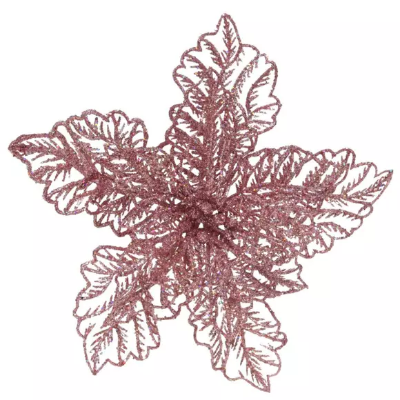 Poinsettia de Navidad brillos con clip Rosa polvo 3