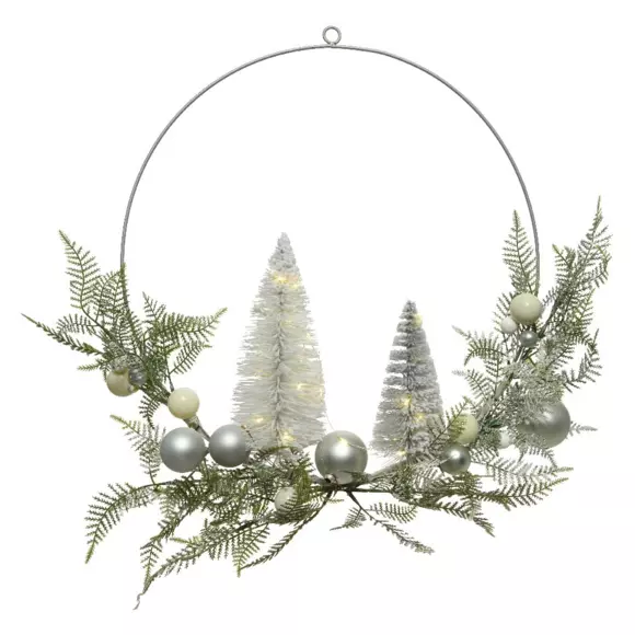 Corona di Natale luminosa Abete invernale Argento 2