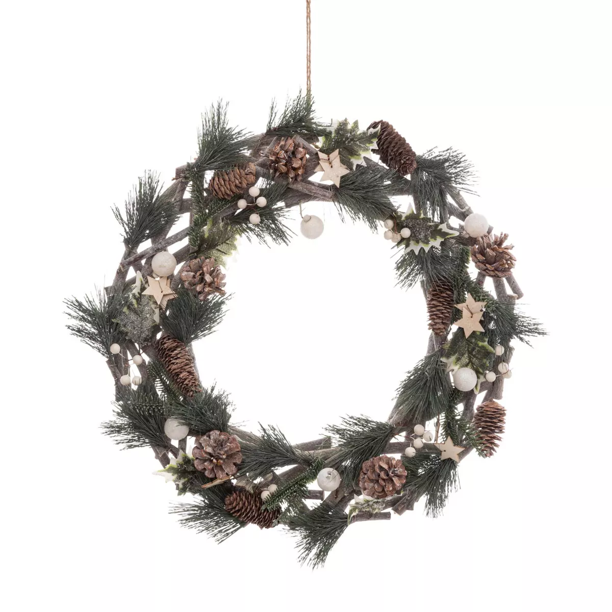 Couronne de Noël (D50 cm) Etoiles et pommes de pin