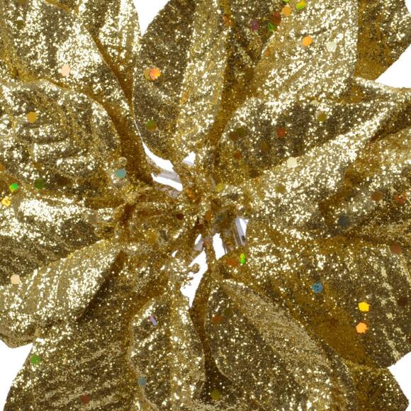 Poinsettia de Navidad brillante (D23 cm) con clip Oro 2
