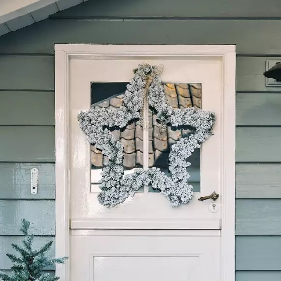 Corona de Navidad Branche d'étoile Vert enneigé 2