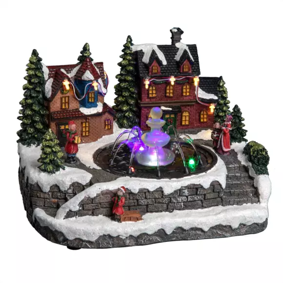 Pueblo de Navidad luminoso Casa y fuente 2