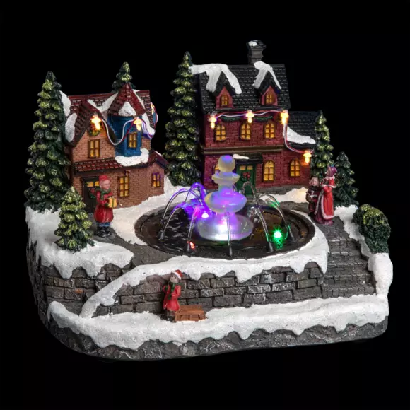 Pueblo de Navidad luminoso Casa y fuente 3
