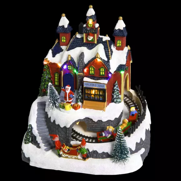 Pueblo de Navidad luminoso a pilas Taller y tren de Navidad luminoso y musical 3