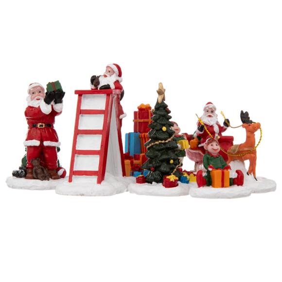Weihnachtsdorf-Figuren Weihnachtsmann mit Wichteln
