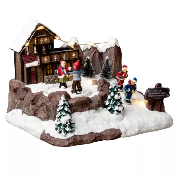 Pueblo de Navidad luminoso con baterías Esquí de travesíaRando ski