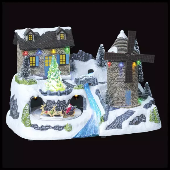 Pueblo de Navidad luminoso y musical Molino de viento 3
