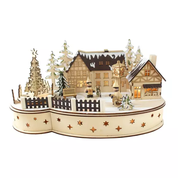 Village de Noël lumineux en bois à piles Transylvanie 2