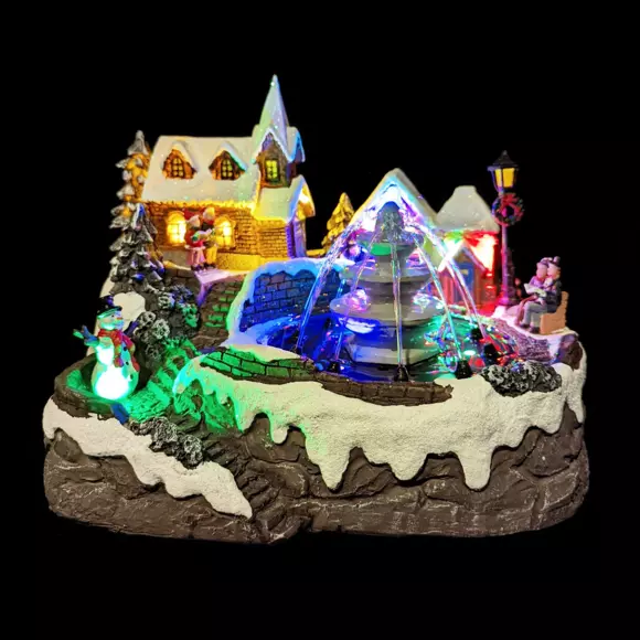 Pueblo de Navidad luminoso y musical Fuente iluminada 2