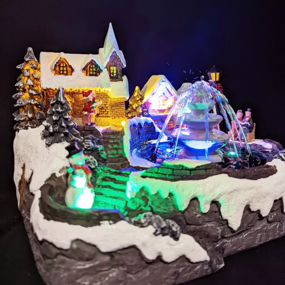 Pueblo de Navidad luminoso y musical Fuente iluminada 3