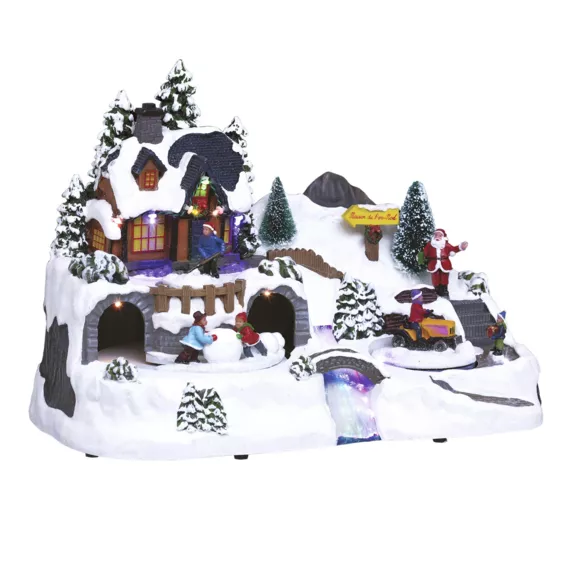 Pueblo de Navidad luminoso Casa de Papá Noel