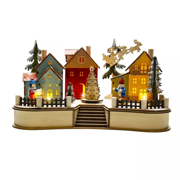 Scène de vie illuminée 10 LED (H18 cm) Village coloré
