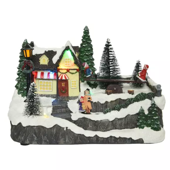 Pueblo de Navidad luminoso Casa familiar a pilas 2