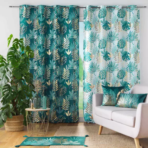 Cortina  semi-opaca(140 x 260 cm) Dorado nella Verde esmeralda 2