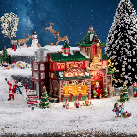 Village de Noël Lemax à piles lumineux L'écurie des rennes du Père Noël 2