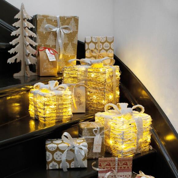 Set de 3 cadeaux ruban naturel à piles lumineux Blanc chaud 65 LED 2