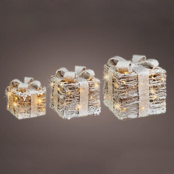 Set de 3 cadeaux ruban naturel à piles lumineux Blanc chaud 65 LED 3
