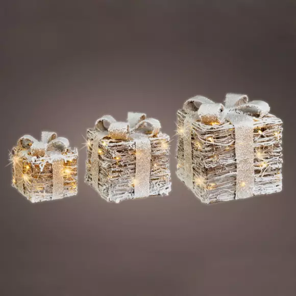 Set de 3 regalos cinta natural a pilas con luz Blanco cálido 65 LED 3
