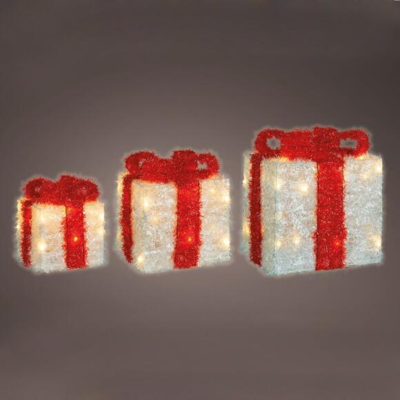 Set de 3 cadeaux à piles ruban rouge lumineux Blanc chaud 65 LED 2
